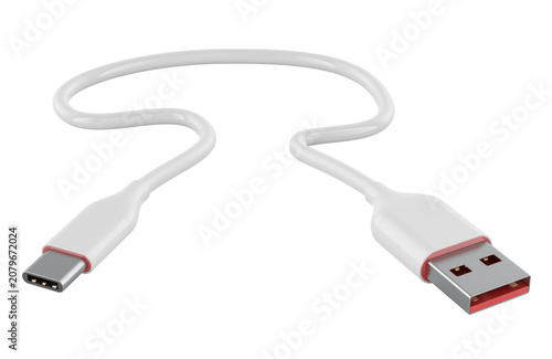 USB C to USB A charging cable. 3D rendering