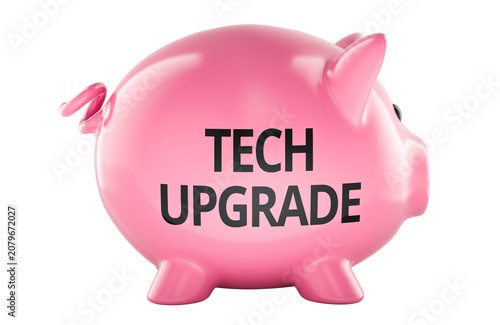 Tech Upgrade with piggy bank. 3D rendering