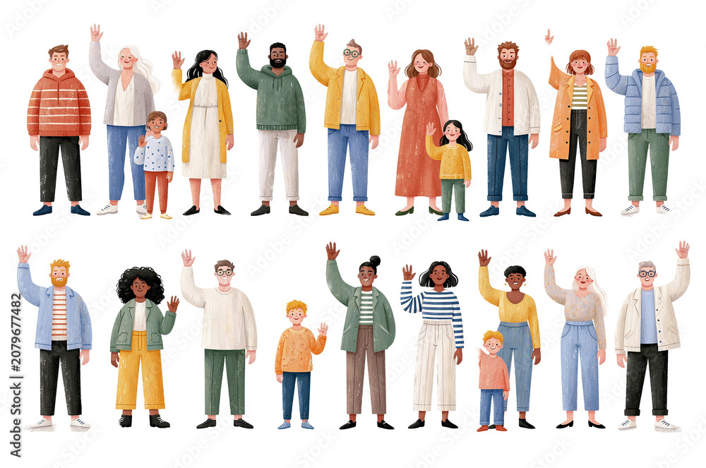 Obraz premium Group of diverse people characters standing together, PNG
