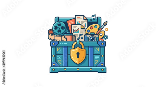 Foto Secure publishing concept with books and documents protection elements