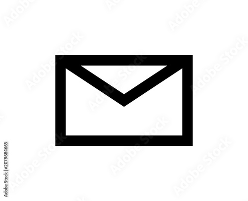 Minimal black envelope icon with a clean geometric outline, representing email, messaging, mail, contact, and communication. Ideal for user interfaces, mobile apps, websites, software dashboards, cont
