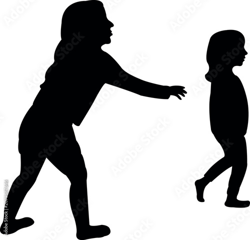 two girl playing, silhouette vector