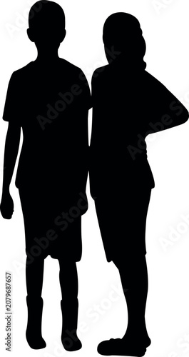 two boys standing body silhouette vector