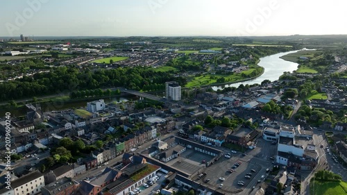 Aerial view of the historic city centre of historic downtown Drogheda, County Louth, Ireland.