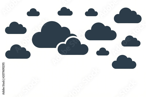 Isolated Dark Charcoal Grey Cloud Silhouettes Clipart Collection on White.
