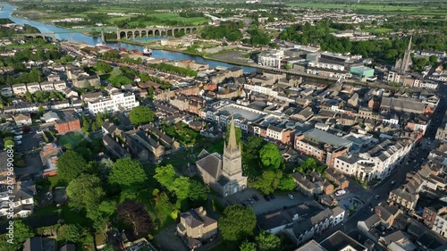 Aerial view of the historic city centre of historic downtown Drogheda, County Louth, Ireland.