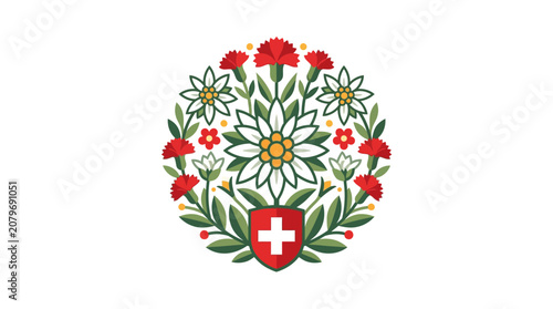 Obraz na plátně Celebrating Swiss National Day with Edelweiss Flower Festival decorative composi