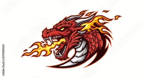 Fiery dragon head illustration on white background vector design