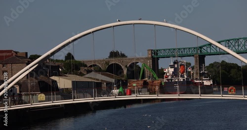 Drogheda, County Louth, Ireland - May 25, 2026:  A bridge crosses the River Boyne near the historic waterfront.