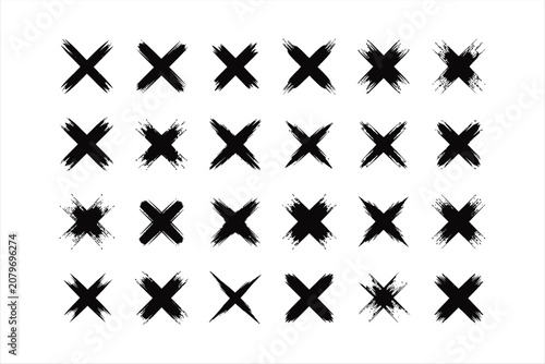 Set of handdrawn grunge cross marks