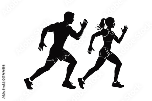 Silhouettes of a man and woman running