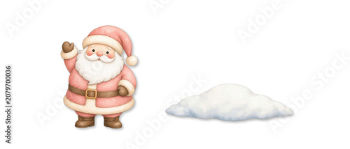 Part of the Chrstimas Set - Cute Watercolor Pastel Santa Claus and Snowdrift Clip Art, Whimsical Christmas Character Sticker, Matte Gouache Holiday Set PNG 