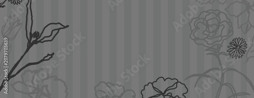 Obraz na plátně Gray striped background with floral outlines, elegant and subtle vector