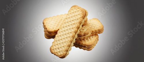 Close up of biscuits on a gradient background suitable for advertising