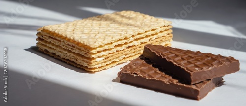 Close up of wafers and chocolate wafers natural light food and snack concept