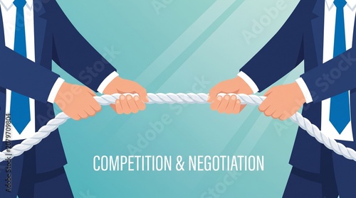 Businessmen pulling rope in tug of war competition