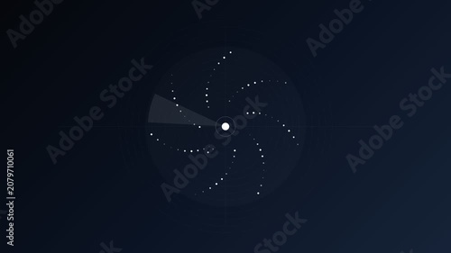 Digital radar scanning with white dots on dark background