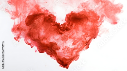 Abstract Red Smoke Heart on White Background. Ethereal Ink in Water Love Concept.