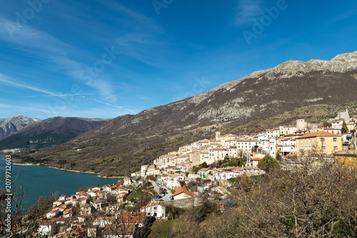 Scenic countryside landscape in Abruzzo region under blue sky Italy