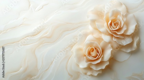 Delicate pastel roses on marbled surface