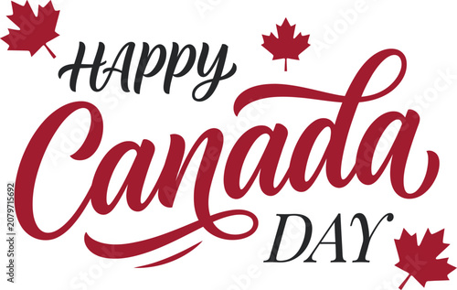 Happy Canada Day celebration text with maple leaves  national holiday