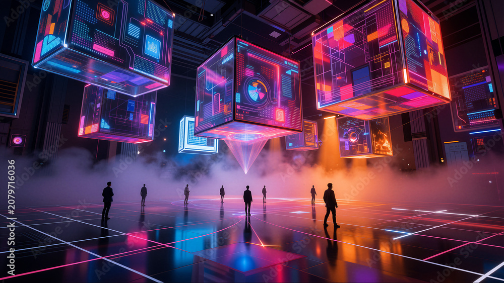 Fototapeta premium People in futuristic digital data room