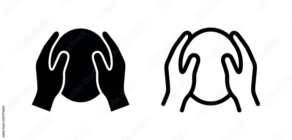 Fototapeta premium Hands holding a ball or sphere icon, care, protection, or support symbol in flat and line style.