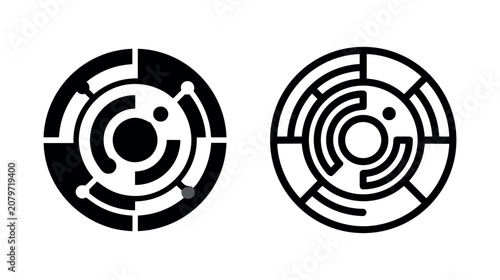 Photos Circular Maze Puzzle Icon Set, Challenge and Problem Solving Concept