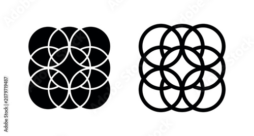 Fotografie Geometric pattern of interlocking or overlapping circles icon set