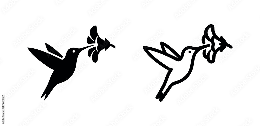 Fototapeta premium Hummingbird with flower icon set. Nature and wildlife symbol.