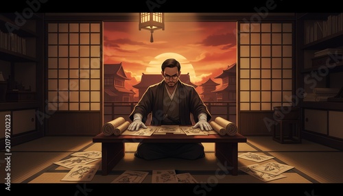 侍の時代の情景 時代劇背景イラスト