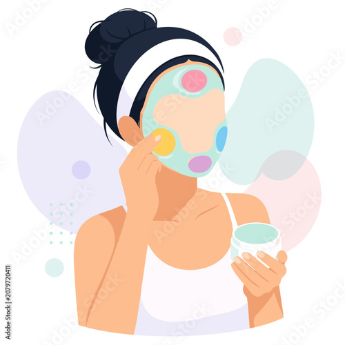 Acne Positivity Day Woman Applying Skincare Facial Mask.