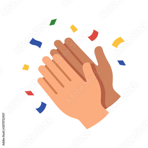 Foto Hands clapping with colorful confetti for celebration and success