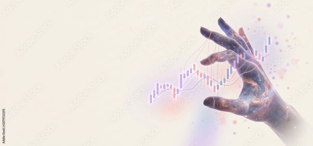 Obraz premium Hand Interacting with Financial Stock Market Graph Data