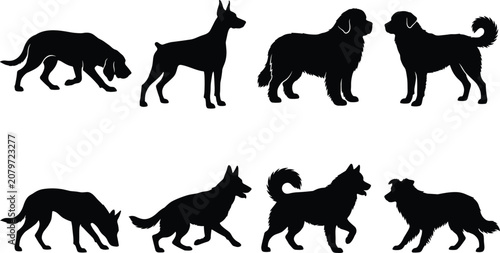 Dog Silhouettes Depicting Different Breeds and Postures for Pet and Design Projects