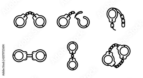 Canvastavla Handcuffs Icons Set, Police Restraint Symbols, Law Enforcement Arrest Tools, Sec