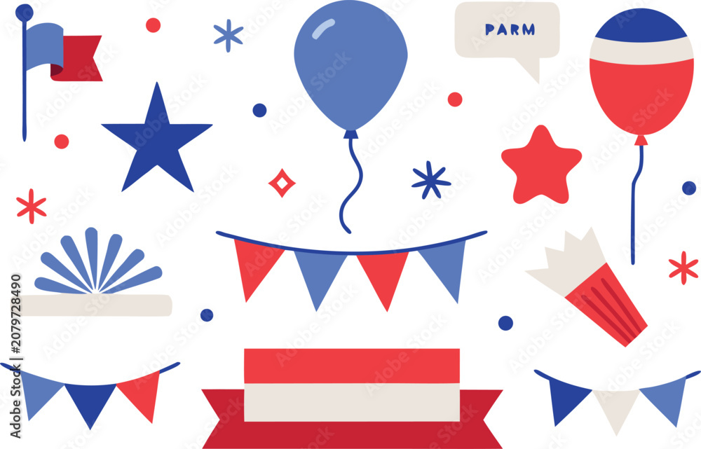 Fototapeta premium Patriotic usa independence day celebration icon set isolated on transparent background, Vector