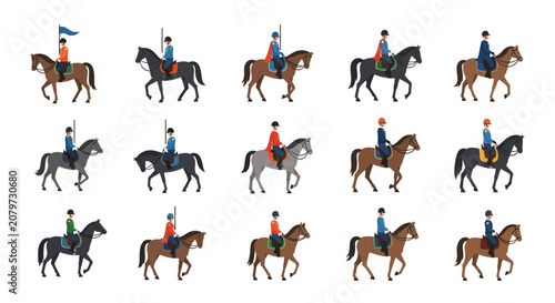 Photos Set of Historical Cavalier Soldiers on Horseback