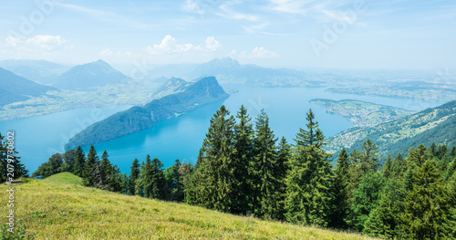 Lake lucerne and mount rigi in sunny summer