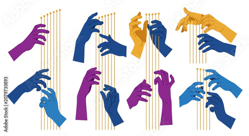 Tablou pe pânză Abstract Collection of Colorful Hands Manipulating Strings