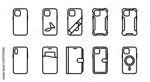 Smartphone Case Icons, Mobile Phone Covers, Protective Gadget Accessories, Vector Set