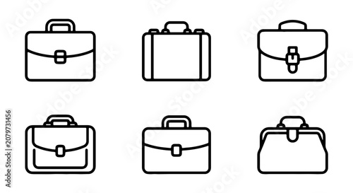 Briefcase Icons, Business Bags, Portfolio Cases, Professional Luggage Set, Vector Graphics