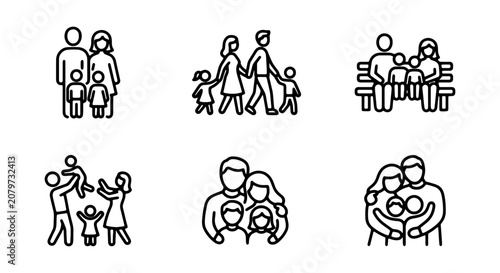 Family Icons Set, People Graphics, Parent Child Symbols, Diverse Relationships