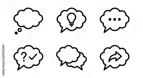 Speech Bubbles Icons, Thought Clouds, Communication Symbols, Idea Icons