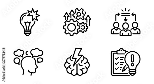 Business Idea Icons: Innovation, Strategy, Teamwork, Brainstorming, Insight