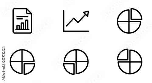 Business Analytics Icons: Report, Growth Chart, Pie Charts Set