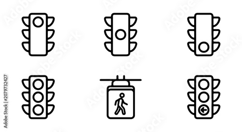 Traffic Light Icons Set, Signal Control Symbols, Pedestrian Crossing Signs