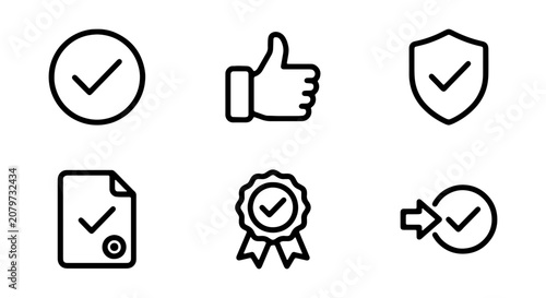Checkmark Icons Set, Approval Symbols, Quality Assurance, Vector Graphics