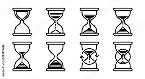 Hourglass Icons Set, Time Measurement Symbols, Sand Timer Vector Graphics