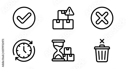 Business Icons: Checkmark, Warning, Cancel, Timer, Hourglass, Trash